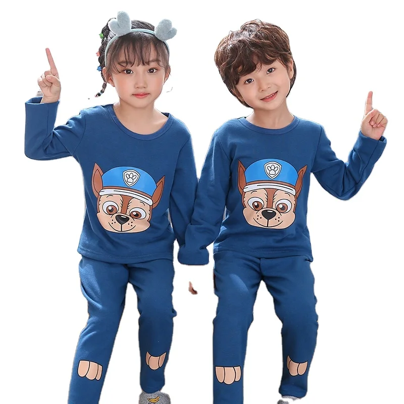 

Children Autumn Sleepwear Long Sleeve Pure Color Cotton Cute Cartoon Kids Pajamas Long Set Two Pieces Pajamas, 4 colors