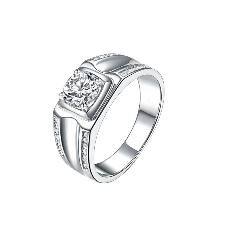 

Wholesale Fashion Men's 18K White Gold 925 Sterling Silver 1 Carat Diamond Engagement Wedding Ring