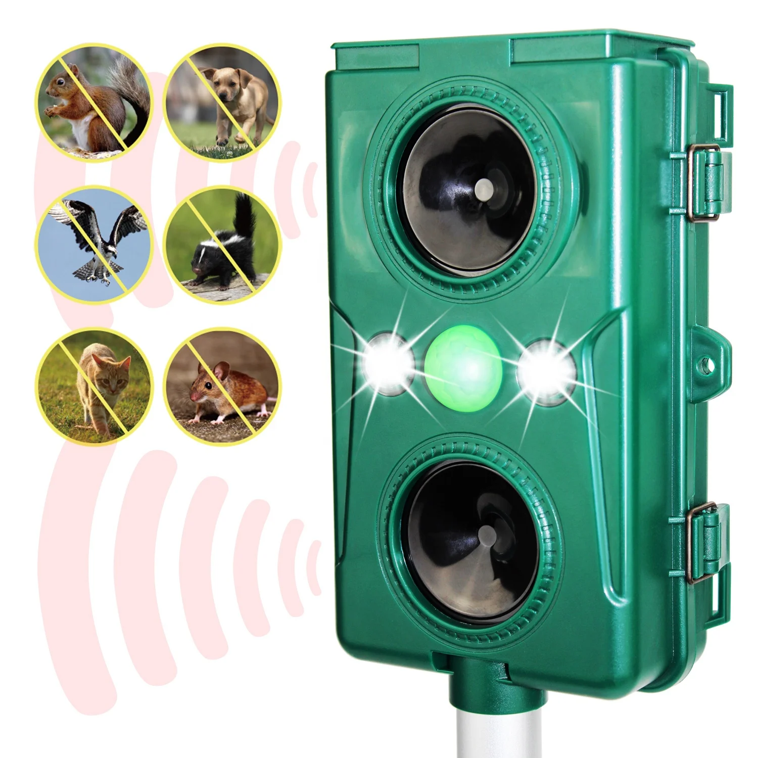 

2021 Outdoor Solar Ultrasonic Animal Repeller Motion Sensor Flashing Dog Cat Fox Bird Skunk Rodent Wild Boar Mouse Repellent