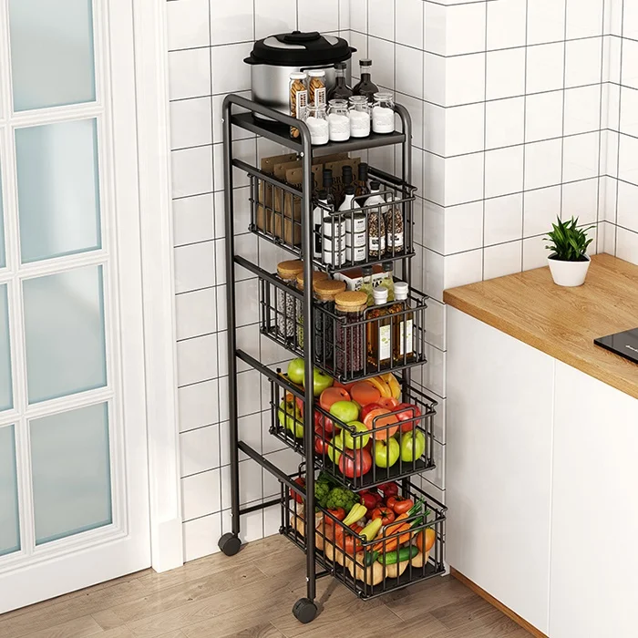 

3 floors/4 floors/5 floors Multi-layer metal kitchen floor cart rack fruit and vegetable basket storage rack