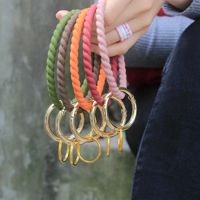 

Amazon New Arrival Braided Silicone Bracelet Silicone Key Chain Bangle Silicone Key Holder Bracelet, Customized color