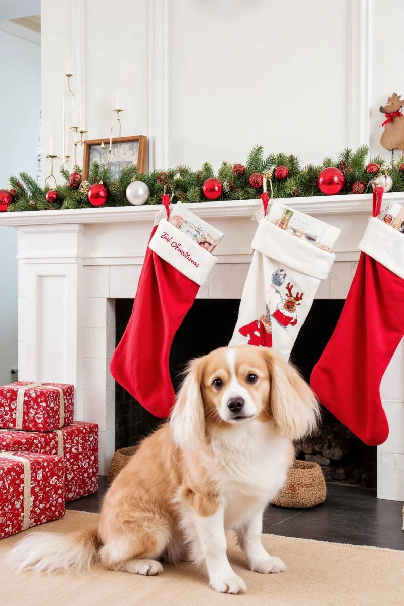 Chewy exclusive Santa Paws dog stocking with bell and bow