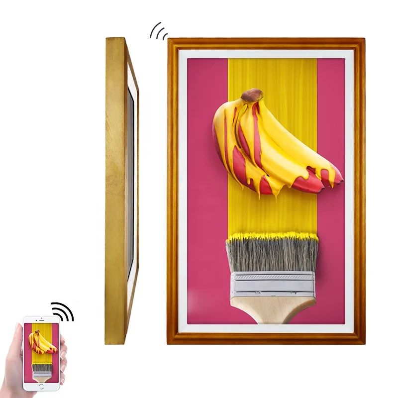 

Usingwin APP wifi RJ45 usb 32 inch oil screen led lcd digital photo frame wood frame display oil painting video