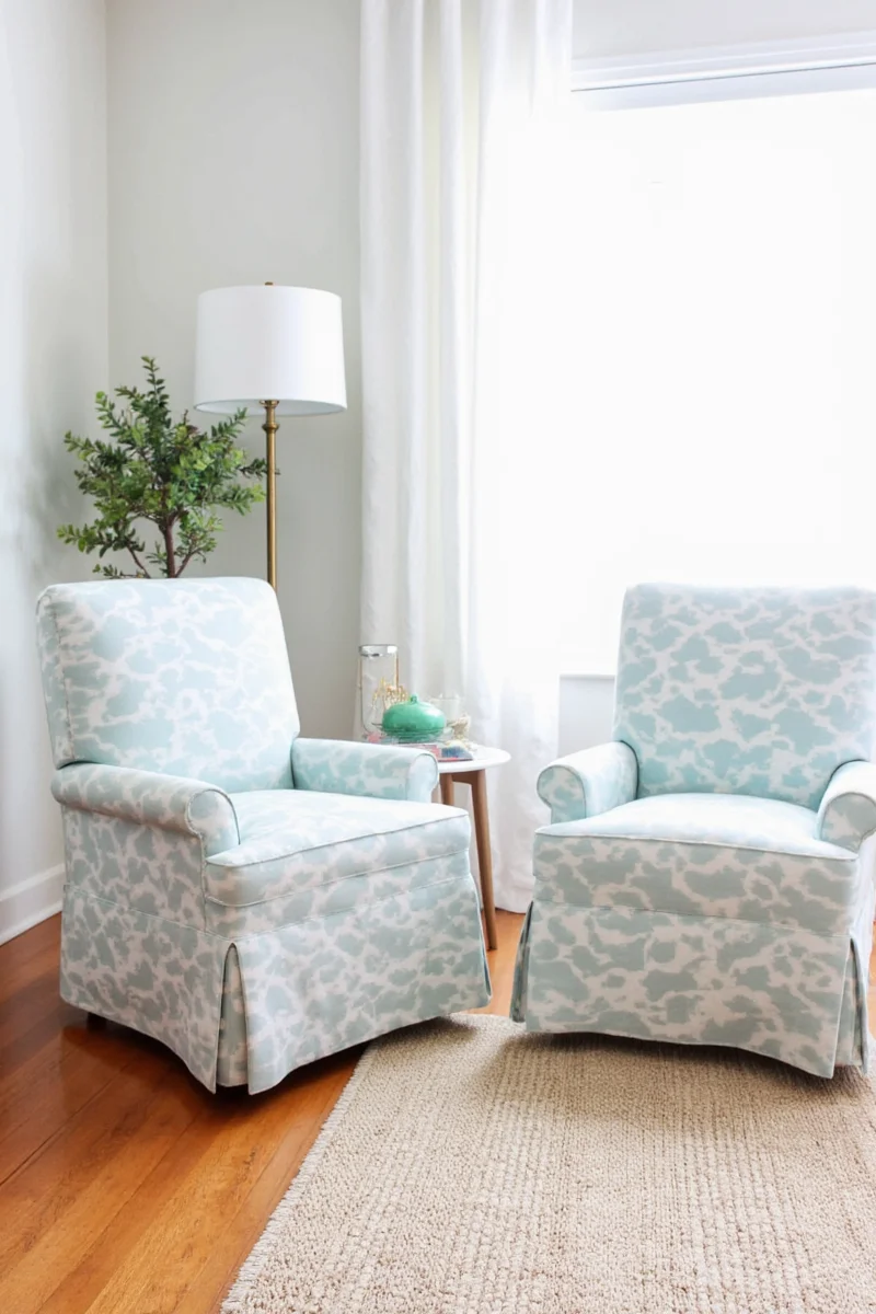 Dining area with IKEA slipcover dining chairs