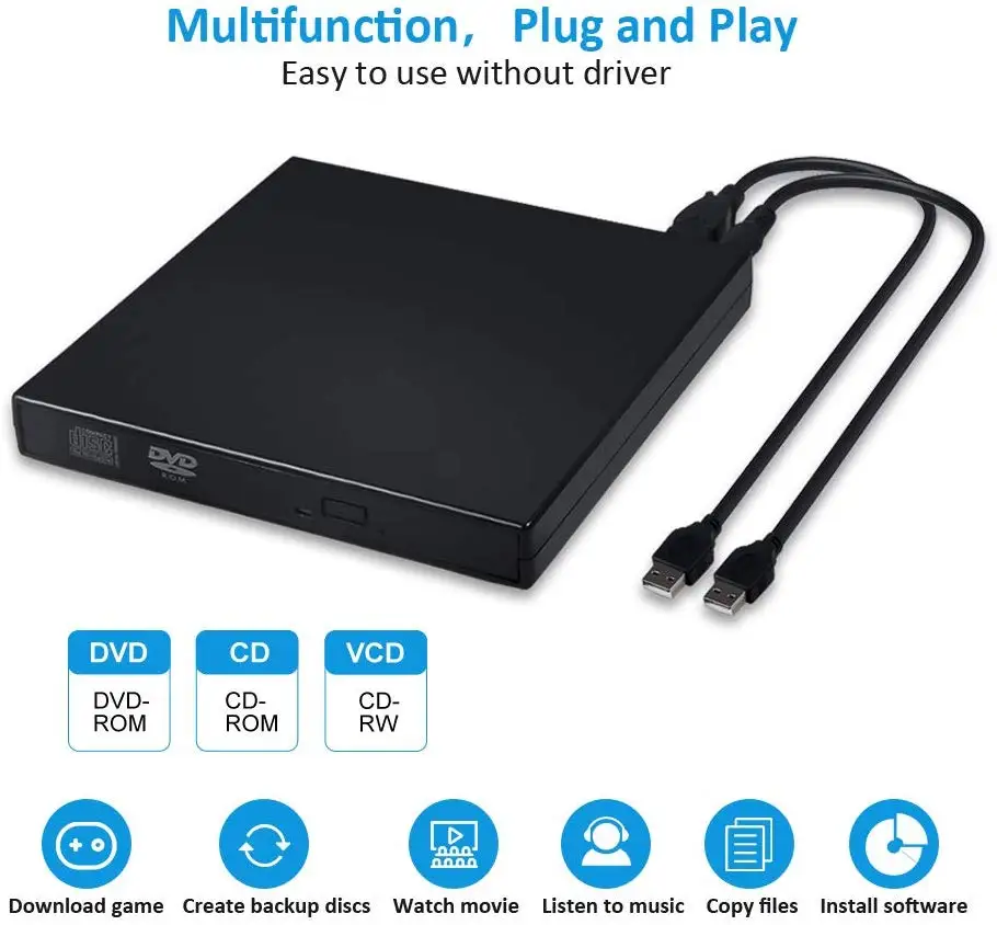 
Raycue USB 2.0 Portable Drive Rewriter Slim External CD DVD Player 