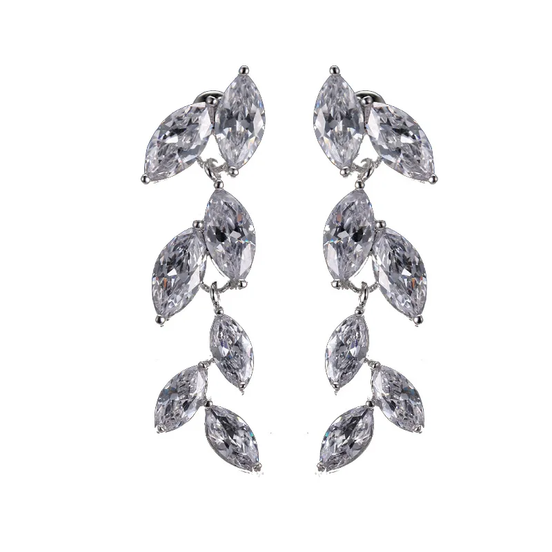 

Fashion All-match Wholesale earrings elegant Cubic Zircon leaf earrings