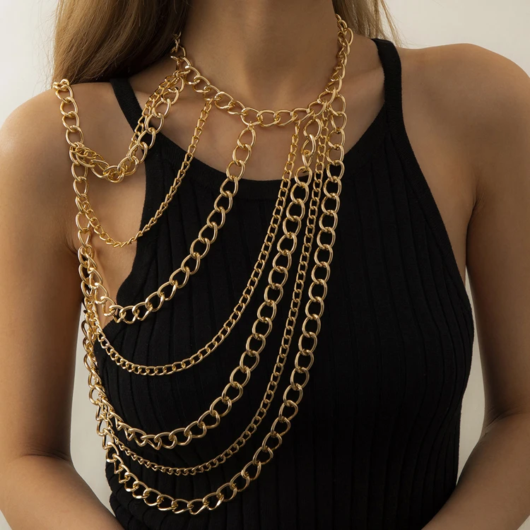 

Personality sexy one-shoulder multi-layer tassel chain necklace necklace u-shaped geometric human body chain clothing chain