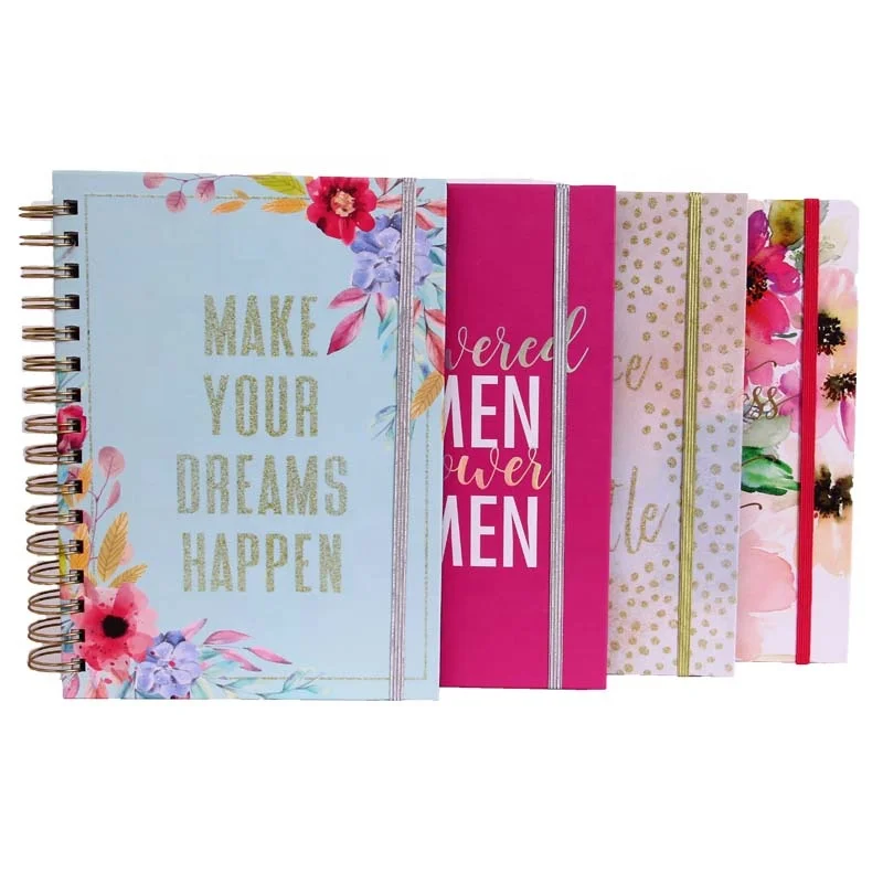 

Custom Printed Top Spiral Hard Cover Lined Notebook Journal With Elastic Band