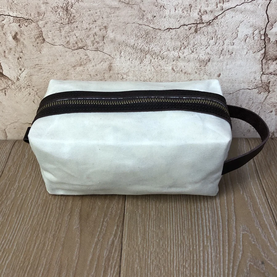 

Travel Cosmetic Wash Bag Unisex Toiletry Bag Vintage Leather Canvas Compact Travel Make up Shaving Dopp Kit with Handle, Customized