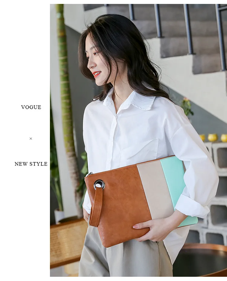 

Elegant Contrasting Colors Leather Ladies Clutch Bag Retro Purses Envelope Slim Clutch Handbag Evening Clutch Bags for Woman