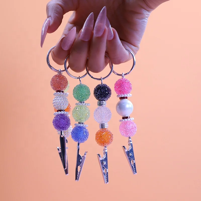 

UKETA 2021 new launched bling candy beads card grabber card puller keychain for long nails, Customized