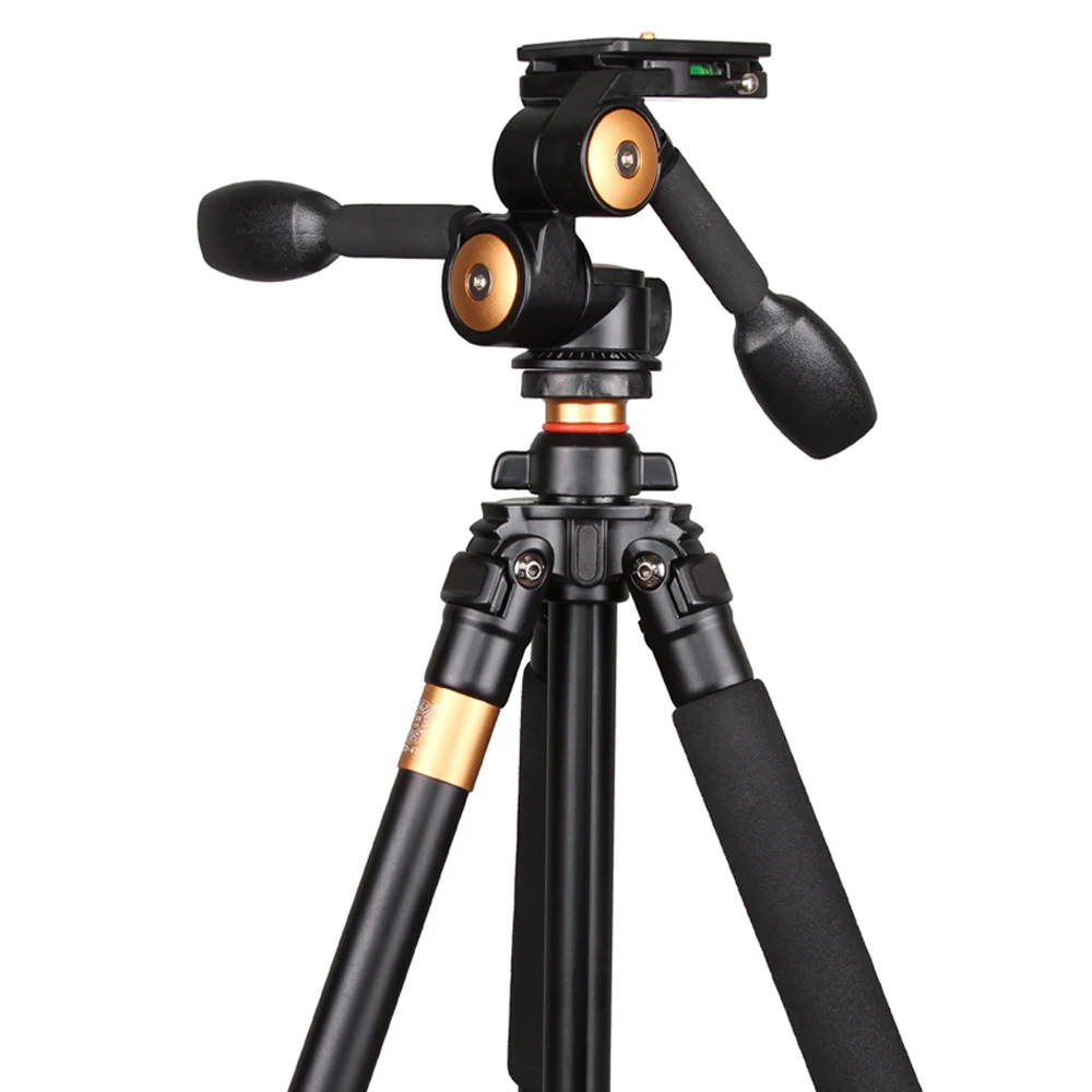 

QZSD-Q470 Aluminum Camera Tripod 4 Sections 3D Head Load Bearing 10KG Video Recorder Professional Tripod For DSLR Camera, Golden, customize ok