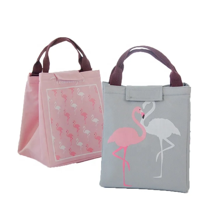 

New fresh Insulation cold bales thermal oxford lunch bag waterproof convenient leisure bag cute flamingo tote cooler bag, Black, pink, green, grey