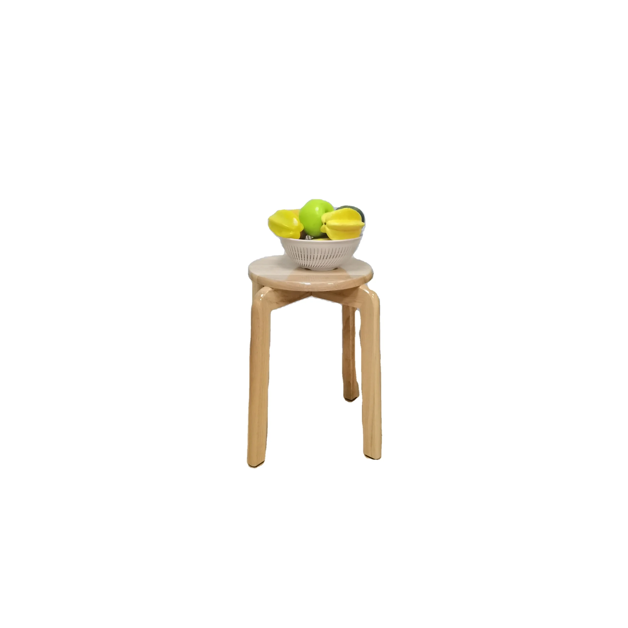 

Retro style round rubber wood practical and cheap stool can be stacked, Wood color