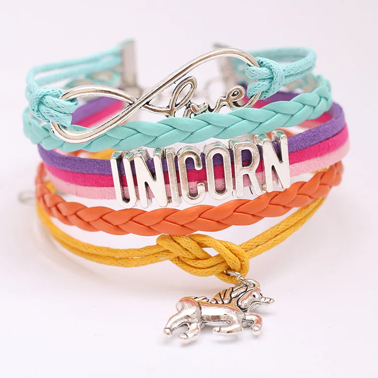

Hot sale Multicolor Design Unicorn Pendant Bracelet Handmade Leather Bracelet