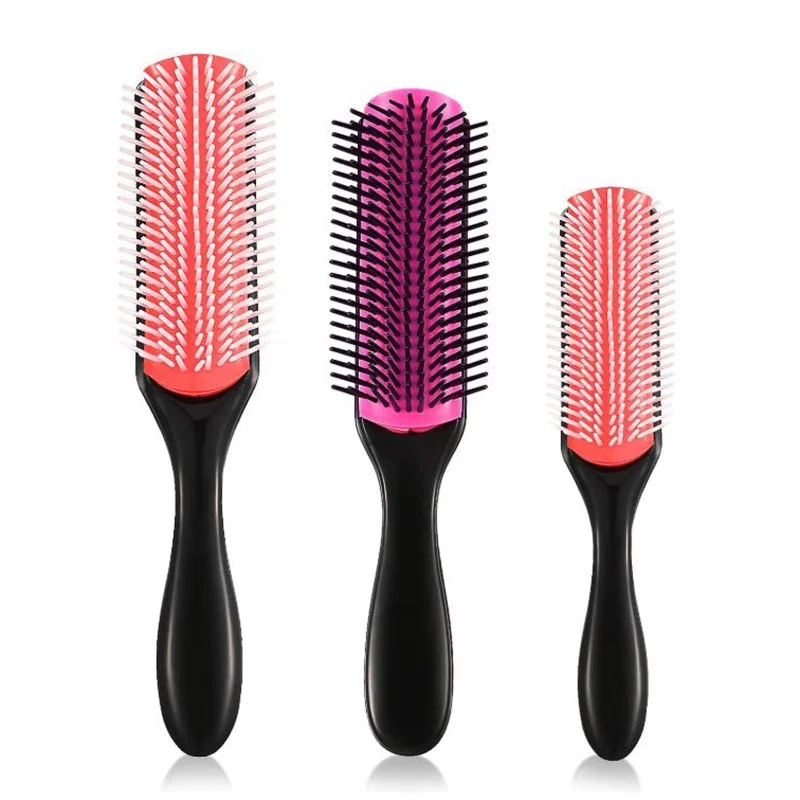 

High quality large 9-row cushion nylon bristle removable classic row styling brush for curly hair, Black