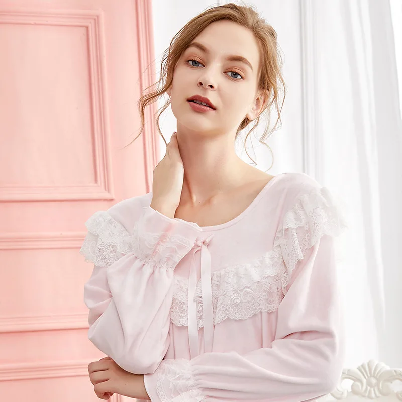 

2021 Winter Fox Fur Nightdress Women T hickened Warmth Court Sweet And Cute Princess Home Wear Women's Pajamas, Shown