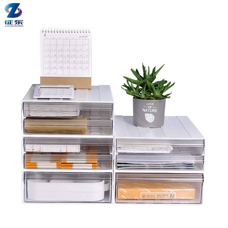 

2020 wholesale multifunction home office stackable small desk clear plastic storage drawer organizer, White blue yellow pink all blue