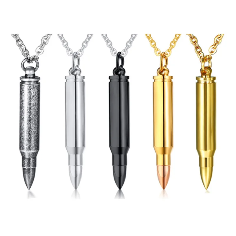 

Fashion Stainless Steel Jewelry black Bullet Pendant Men's chain Necklace 18k gold plated, Silver,gold,black