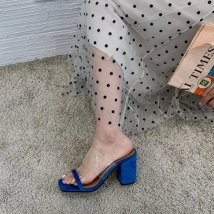 

Summer European American Style Colored Snake Print Chunky Heel Slippers High Heel Transparent Female Sandals