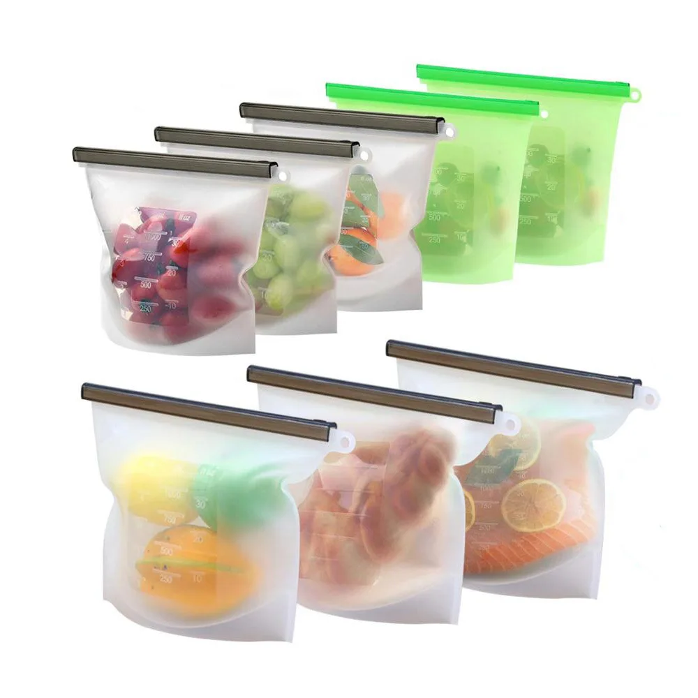 

1000ml Reusable Silicone Food Storage bag BAP Free Food Grade Silicone bag for Fruit Storage