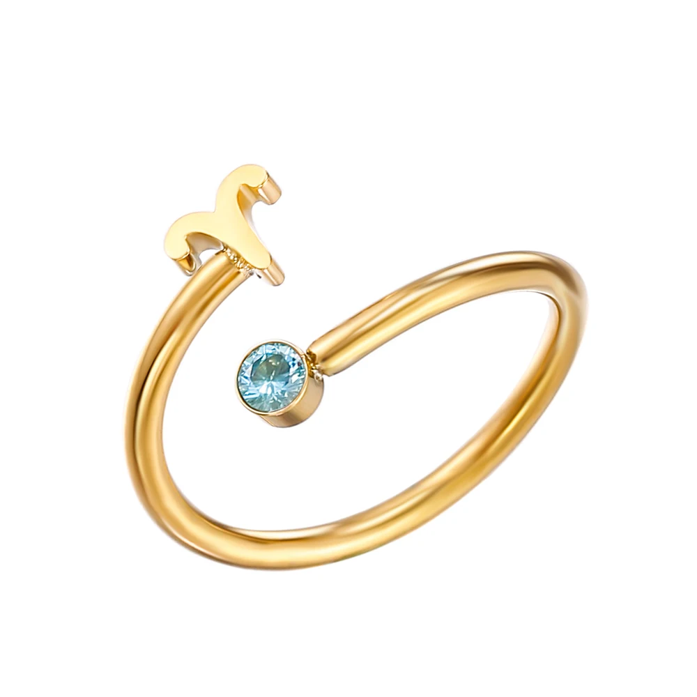 

2021 tendy open  rings 18k gold plated finger rings stainless steel zodiac birthstone sign ring for women couple gift