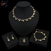 Gold Plated Alloy Unqie Jewelry Set Little Morning Glory Design Necklace Ring Set Rhinestone Pearl Main Stone For Women and Girl