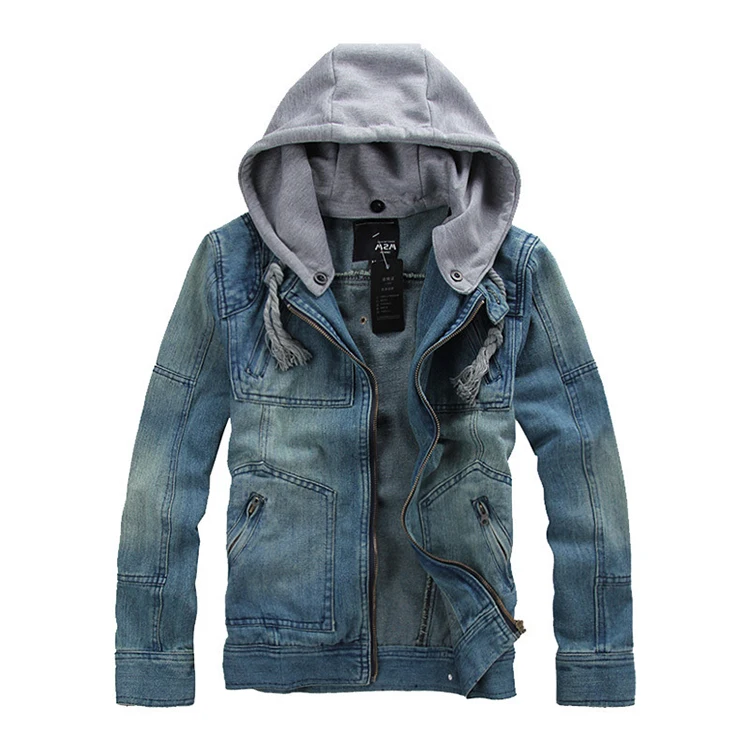 

Fashion Detachable Men Hooded Denim Jacket Long Sleeve Man Outdoors Casual Jeans Jackets Quilted Jacket for Winter Cotton 2 Pcs, The picture color