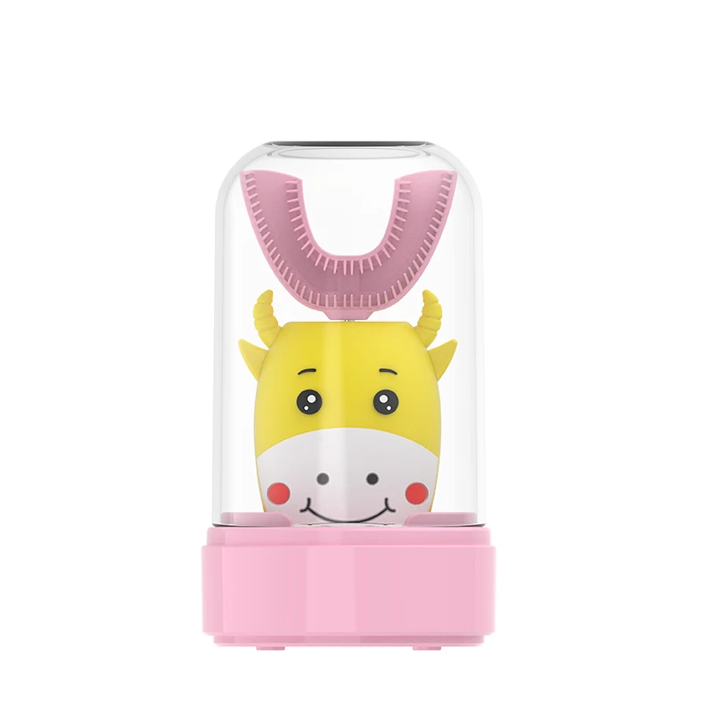 

Kids Wholesale Mouth U Shaped Silicone Toothbrush with manual 360 degree Whitening Massage Toothbrush, White pink yellow