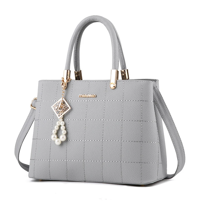 

Luxury pearl pendant criss-corss lichee leather handbag for ladies