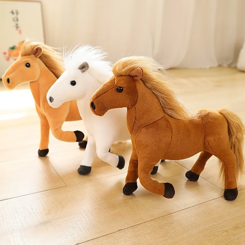 

Christmas Kids Birthday Gift Lifelike Hot Selling Soft stuffed 32cm Standing Pony White Brown Black Plush Horse Toys