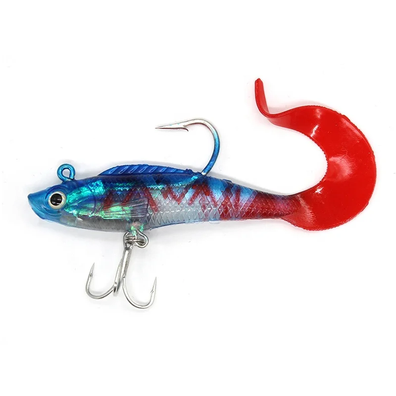 

Factory directly sell double hook luminous package soft lead fish lure soft lead bait sea bass fishing lure, 7 colors