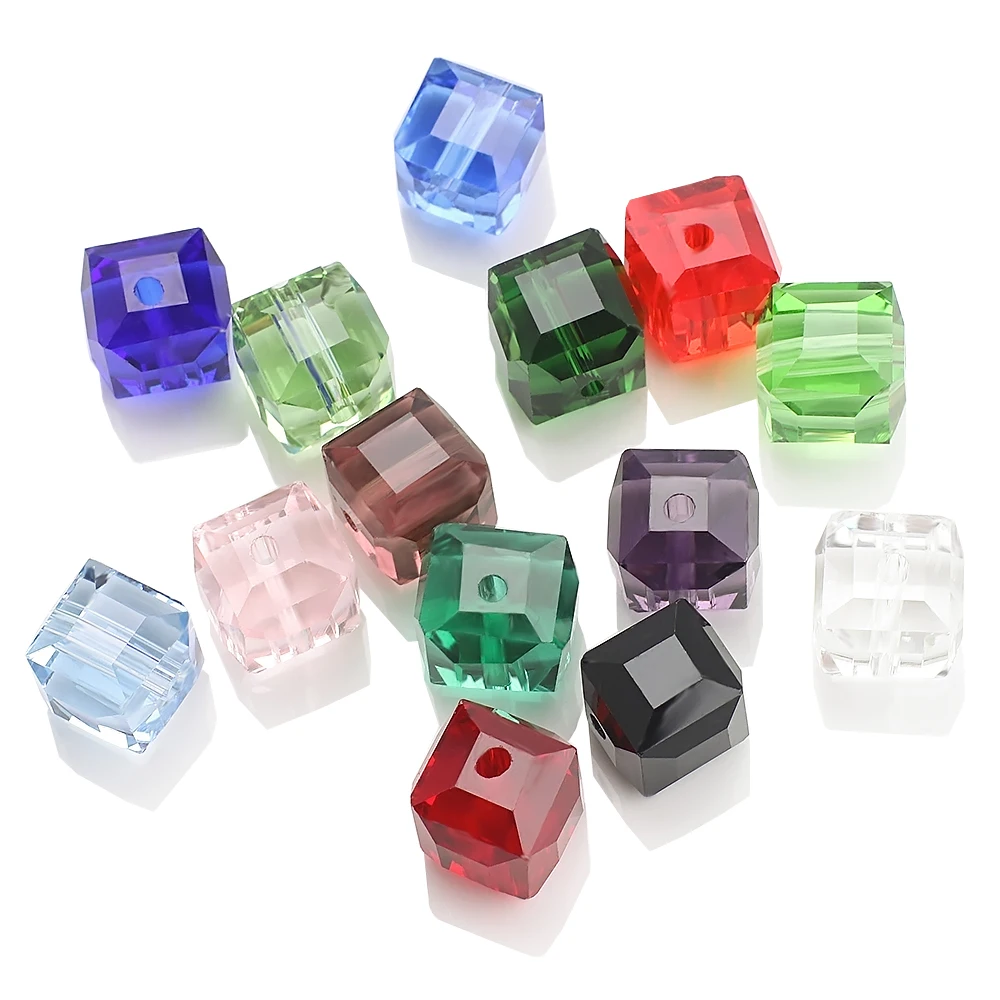 

10mm Faceted Cube Crystal Square Glass Beads For Women Charms DIY Necklace Bracelet Earrings Jewelry Making Supplies 20pcs/bag