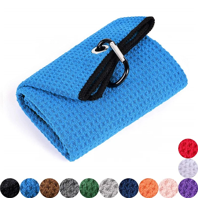 

Factory Direct Price Waffle Weave Golf Towels Manufacturer with Custom Logo Grommet Trifold Embroidered with Wholesale Price, White, black, blue, pink, purple, red