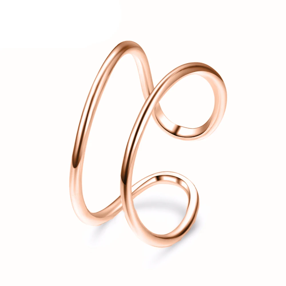 

Minimalistic Double Bar Shaped Ladies Ring Simple 18k Sliver Rose Gold Plated Stainless Steel Open Parallel Bars Ring for Women