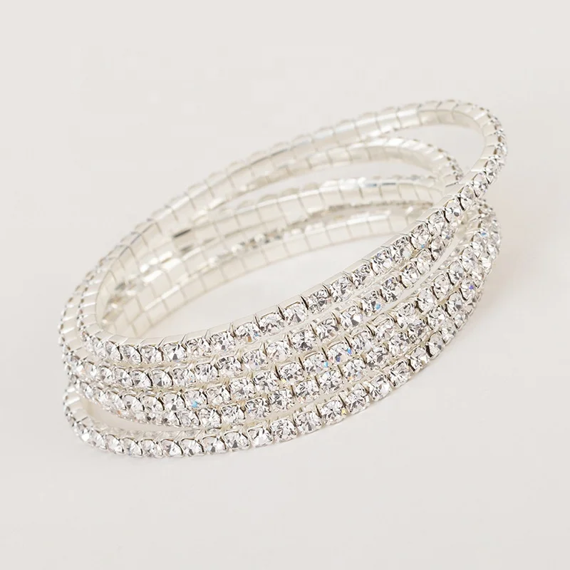 

Free Shipping Wholesale Bling Rhinestone Stretch Bracelet Round Sparkling Elastic Bracelet, As picture