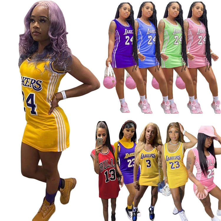

Custom Trendy Sexy Girl Basketball Dresses Summer Designer Clothing 2021 Casual Tank Tops Sports Fitted Jersey Dress For Women