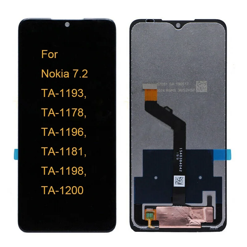

Brand New Lcd For Nokia 7.2 LCD TA-1198 Touch Screen Digitizer Assembly For Nokia7.2 TA-1178 1193 1196 1181 LCD Display+frame, Black