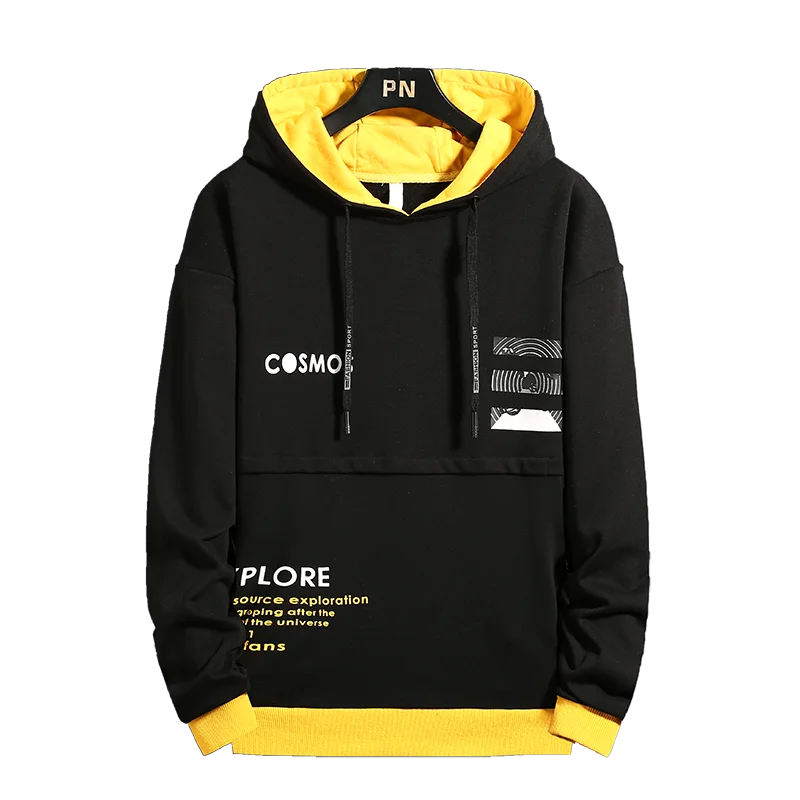 

wholesale mens pullover letter printing casual hoodies fashion sweatshirts for men, Black/white/yellow