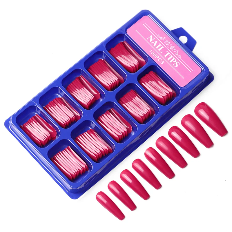 

Misscheering Nail Art Long Ballet Armor Wearing Small Blue Box Fully Pasted Ballet Fake Nails tips Color Solid Color Nail Patch