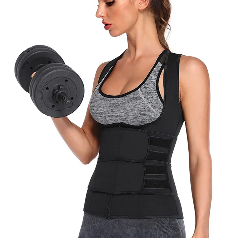 

Custom Logo Double Compression Adjustable Belt Zipper Front Women Body Shaper Neoprene Waist Trainer Vest