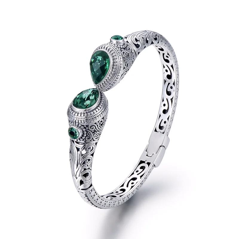 

New Arrival Natural Emerald Stone Luxury Jewelry Bracelet 925 Sterling Silver Bangles For Women Bangle Bracelet Custom