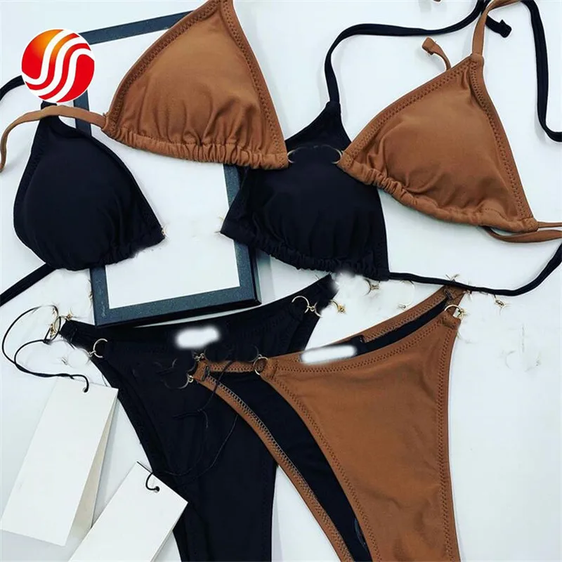 

2 Colors Luxury Letter Chain Ornament Sexy Beach Wear Women Two Piece Bikini