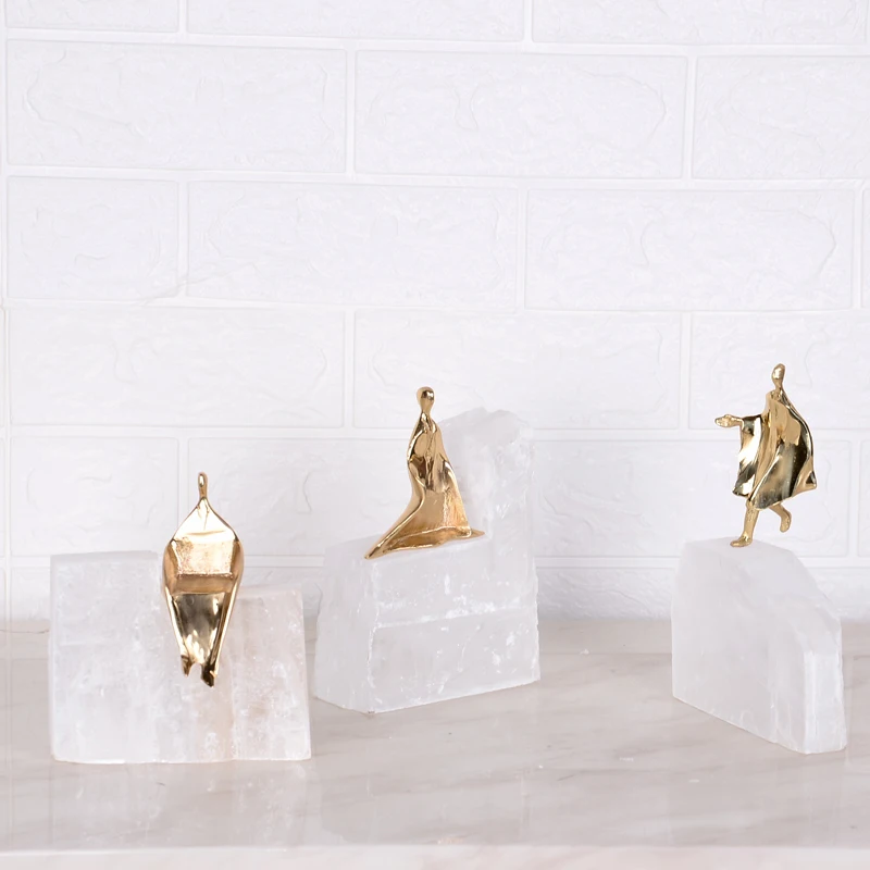

MODERN HOME DECORATIVE ACCENTS BRASS SCULPTURE SELENITE HOME DECOR