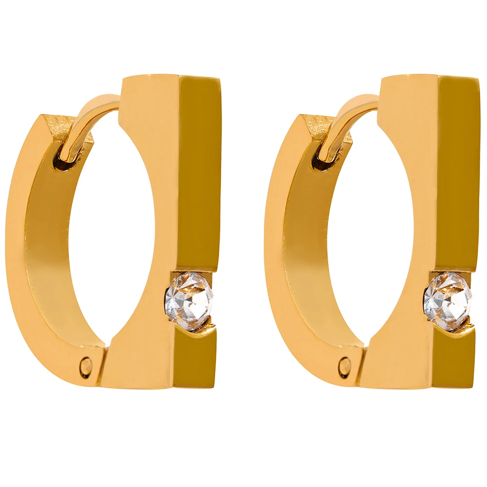 

JINYOU 937 Waterproof Chic Zircon Geometric Stainless Steel 18k Gold Plated Hoop Earrings for Women Fashion Textured Jewelry