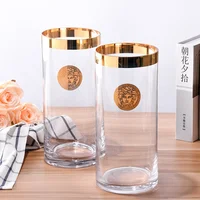 

Nordic gold glass vase living room straight flower arrangement transparent dry flower decorative glass vase