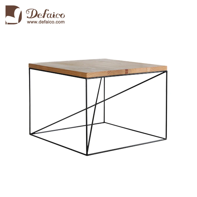 Side Small End Table Solid Wood Top Metal Frame Industrial Loft