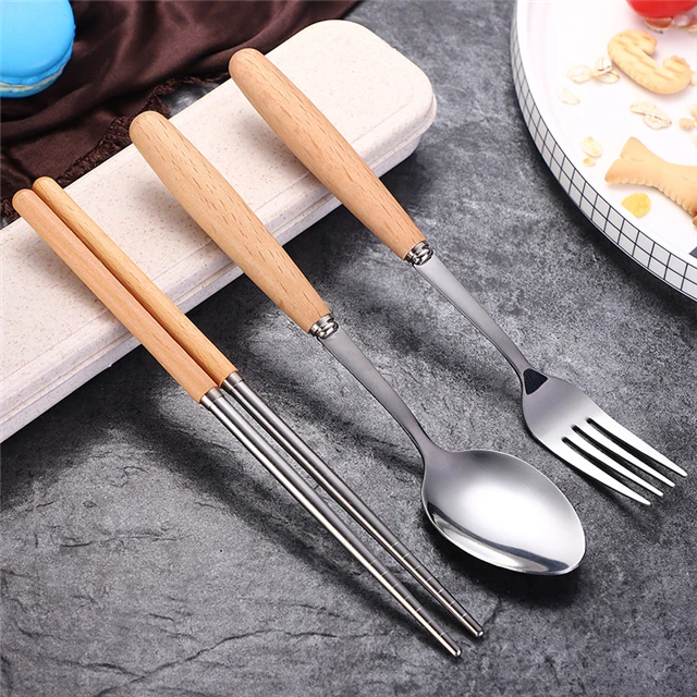

Stainless Steel Spoon Fork and Chopsticks Set Three-piece Cutlery Box Kitchen Accessories, As show
