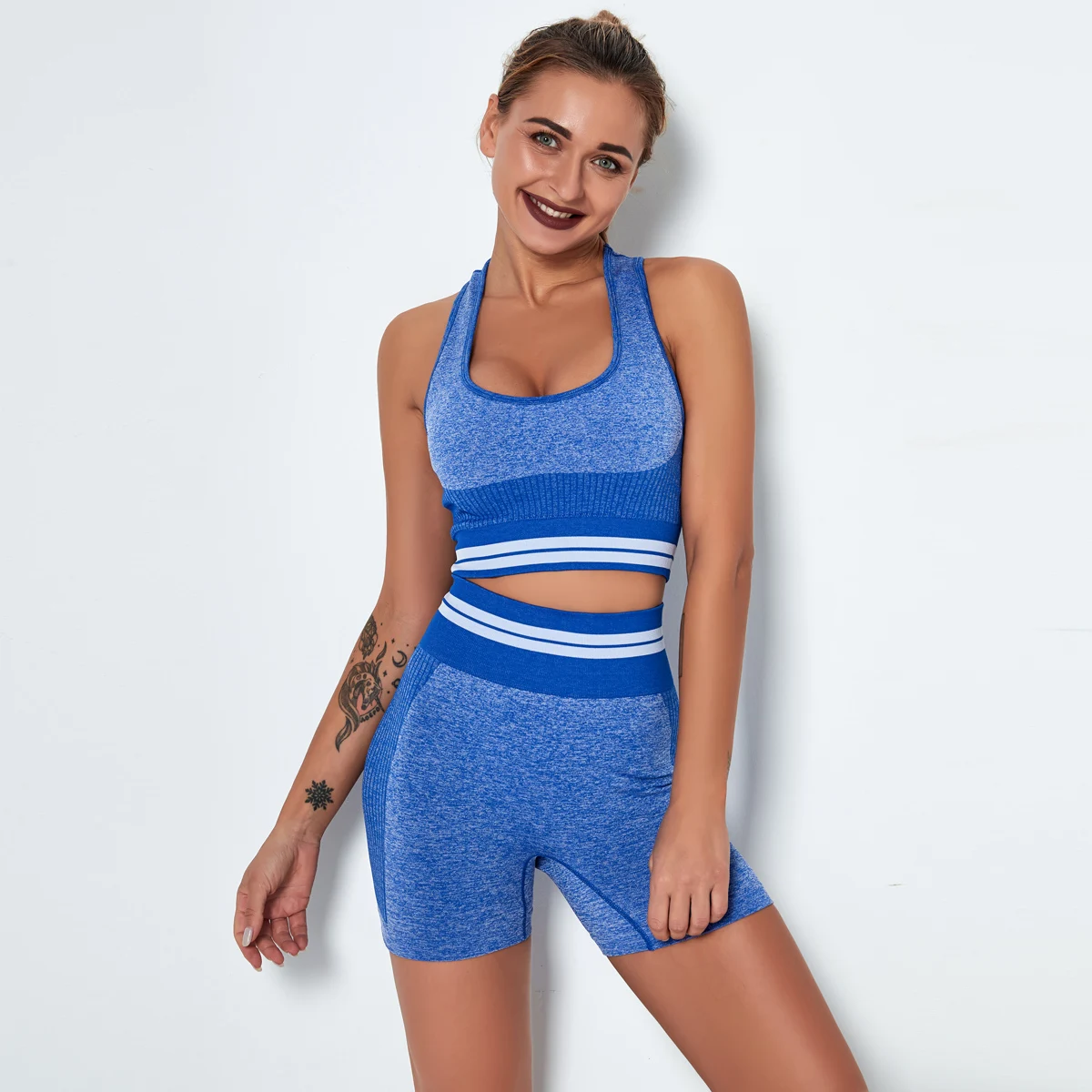 

Seamless Fitness Bra Girls Yoga Set Sports High Waist Gym Track Tight Shorts Suit For Women, Multi color optional