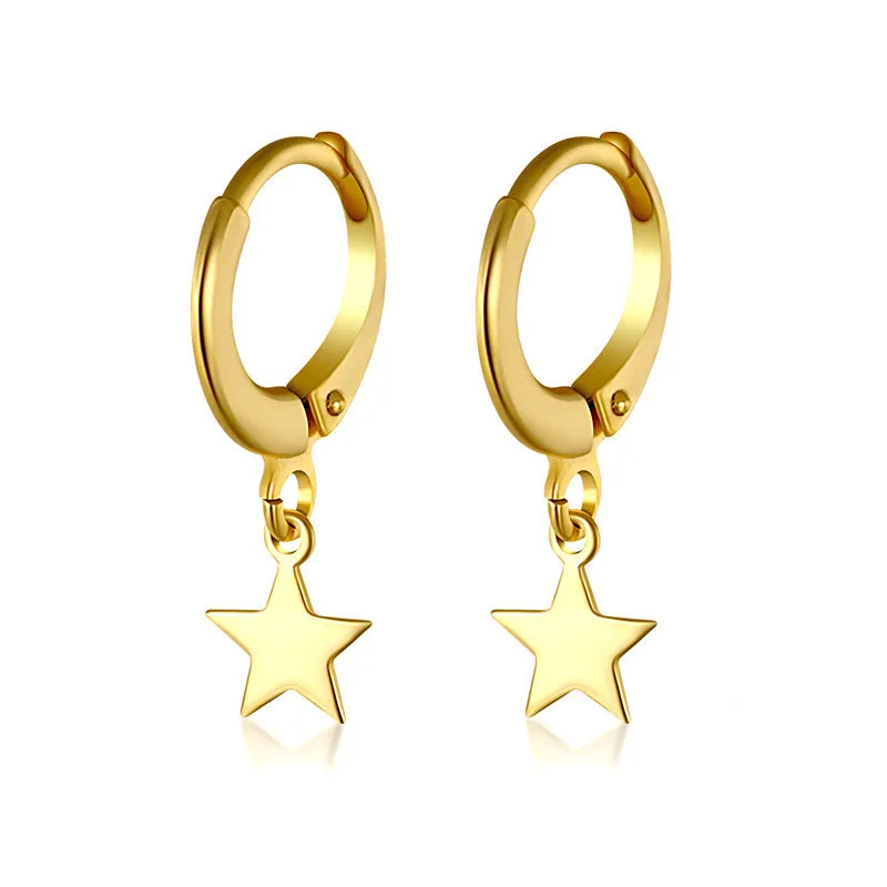 

EI1001 Popular Dainty 18k Gold Plated 925 Sterling Silver Jewelry Star Dangle Charm Huggie Earrings